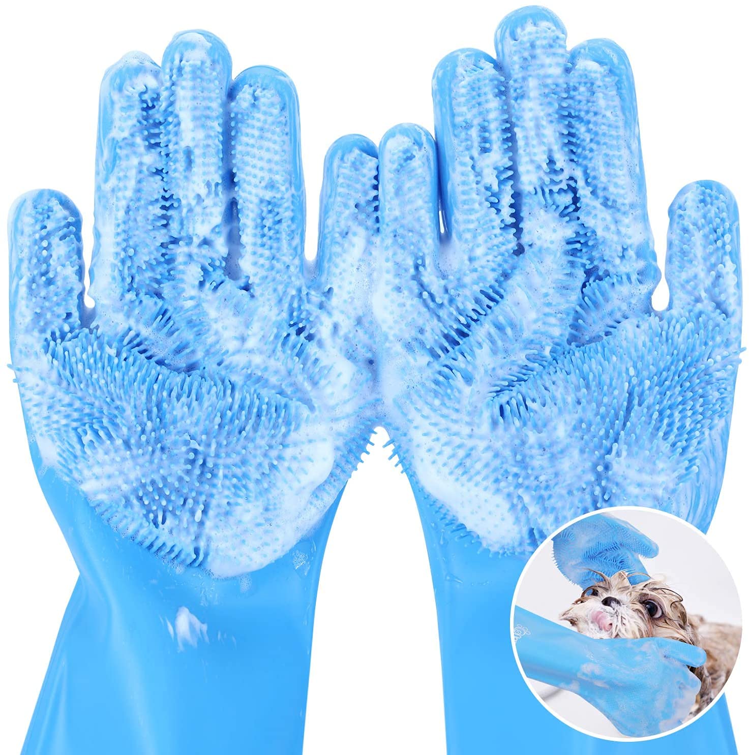 Pecute Pet Grooming Gloves – Heat Resistant Silicone Gloves with High-Density Teeth,