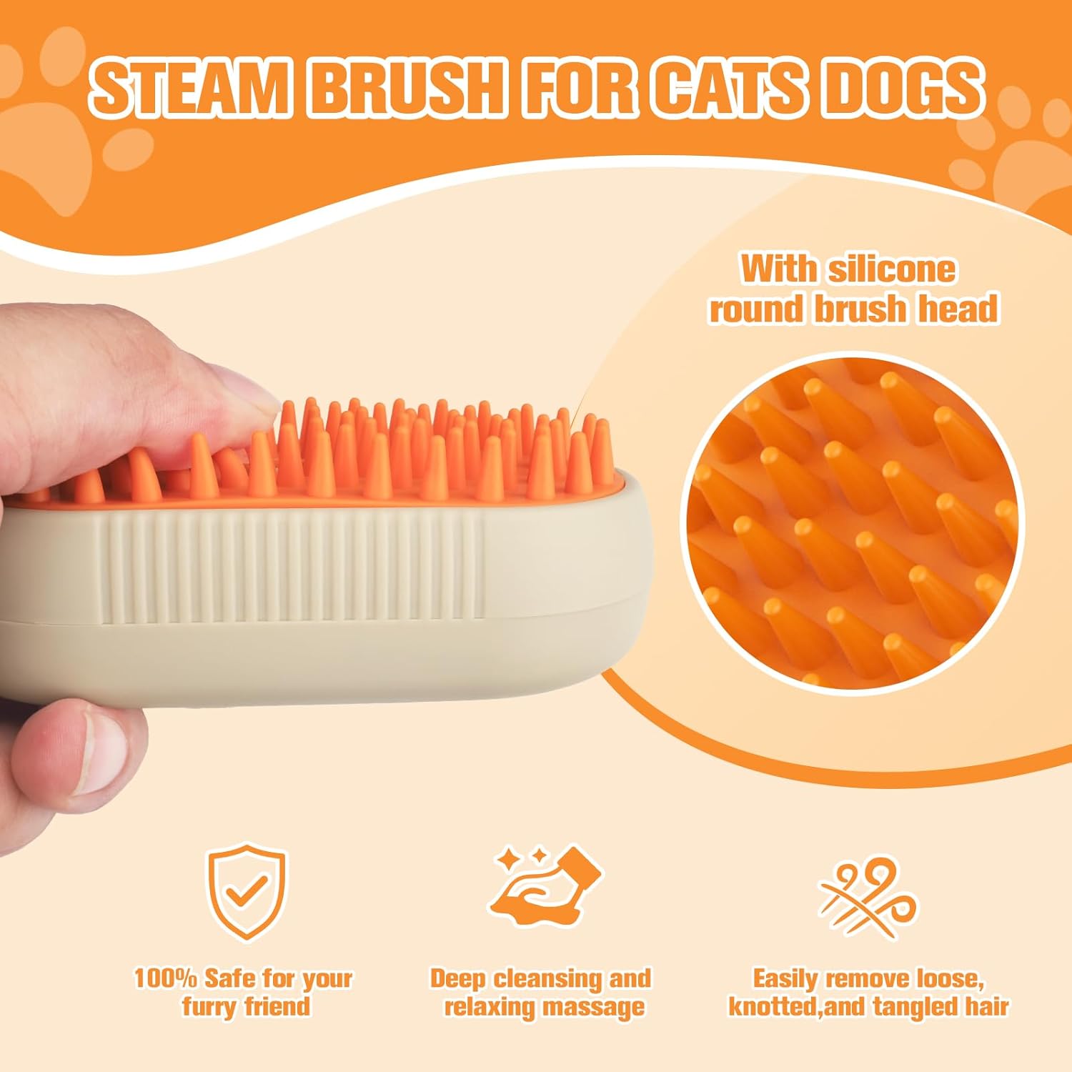 Steam Brush for Dogs & Cats – 3-in-1 Steamy Pet Brush for Shedding,