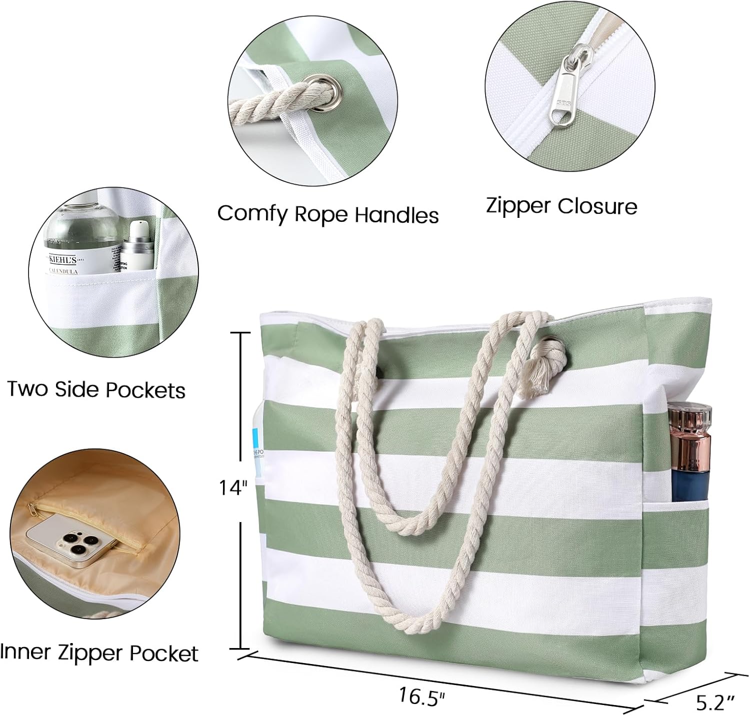 Large Beach Bag for Women – Waterproof, Sandproof Tote with Zipper