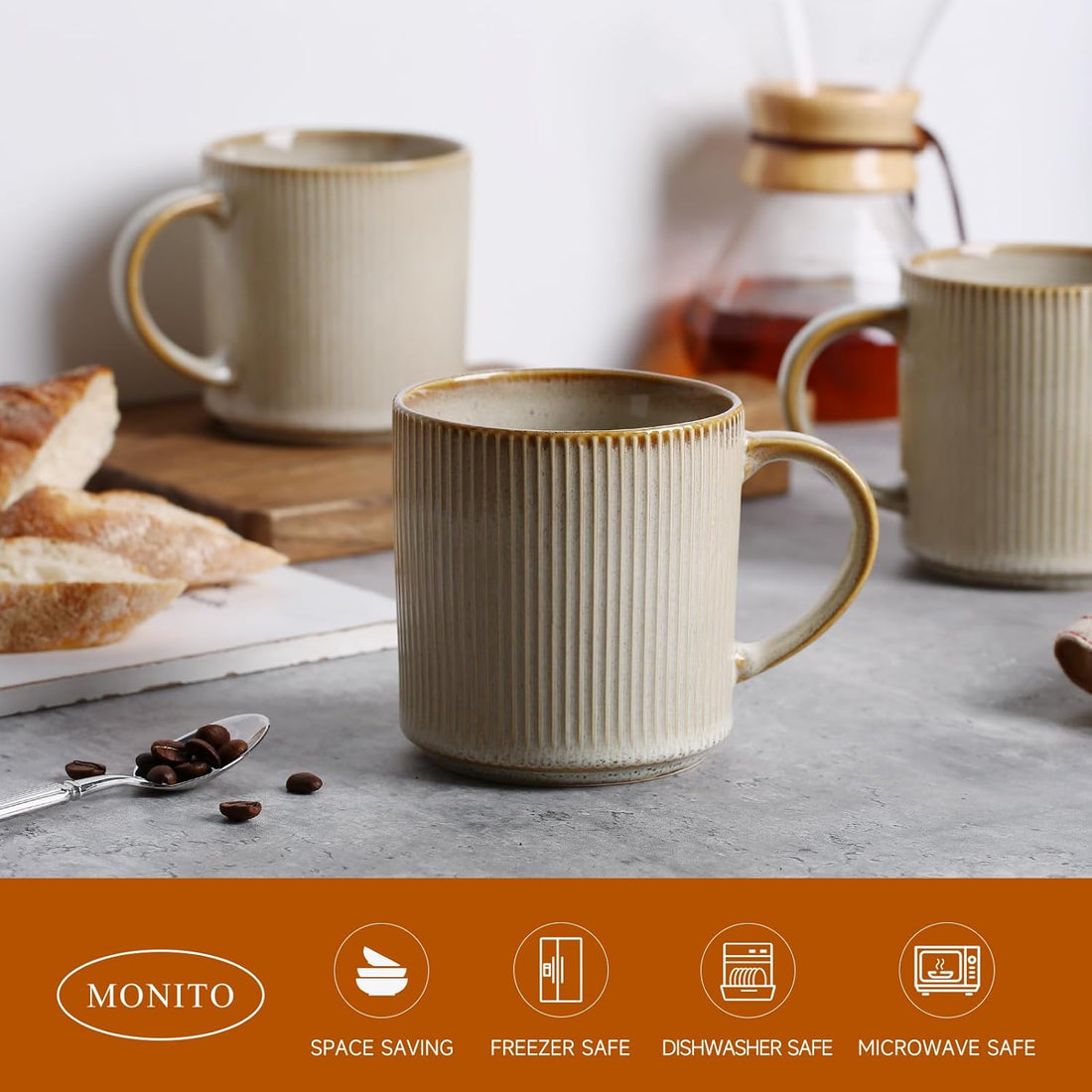 Set of 4 Ceramic Coffee Mugs – 16 oz Porcelain Cups with Large Handles