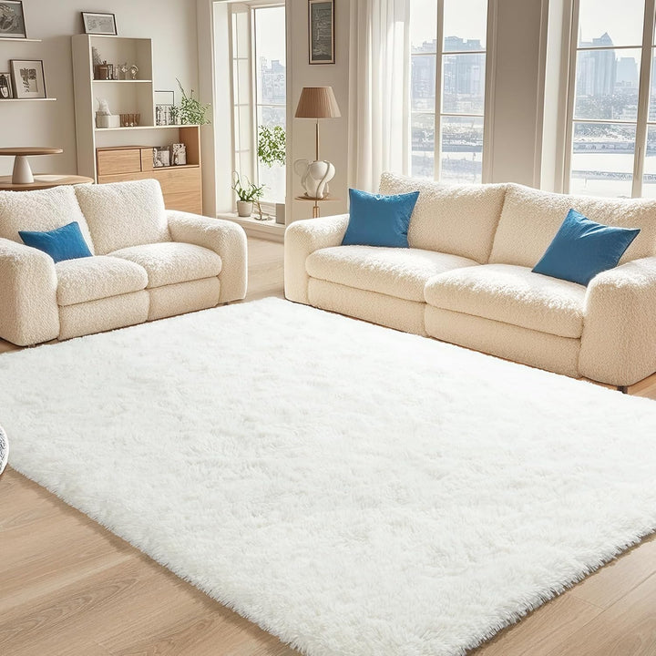 White Fluffy Area Rug 4x6 – Cozy Cream Non-Slip Carpet for Living Room