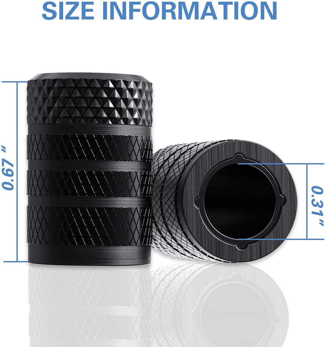 Tire Valve Stem Caps – 4 Pack Anodized Aluminum Universal Valve Covers (Black)