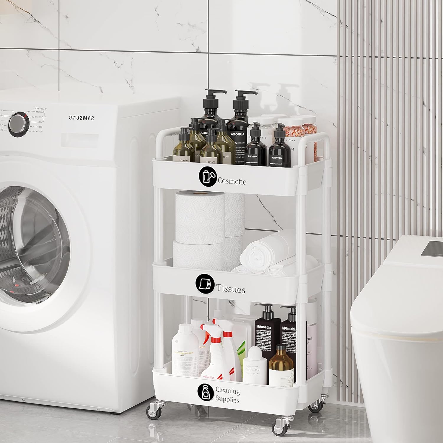 3-Tier Storage Cart Multifunction Kitchen Storage Organizer Mobile