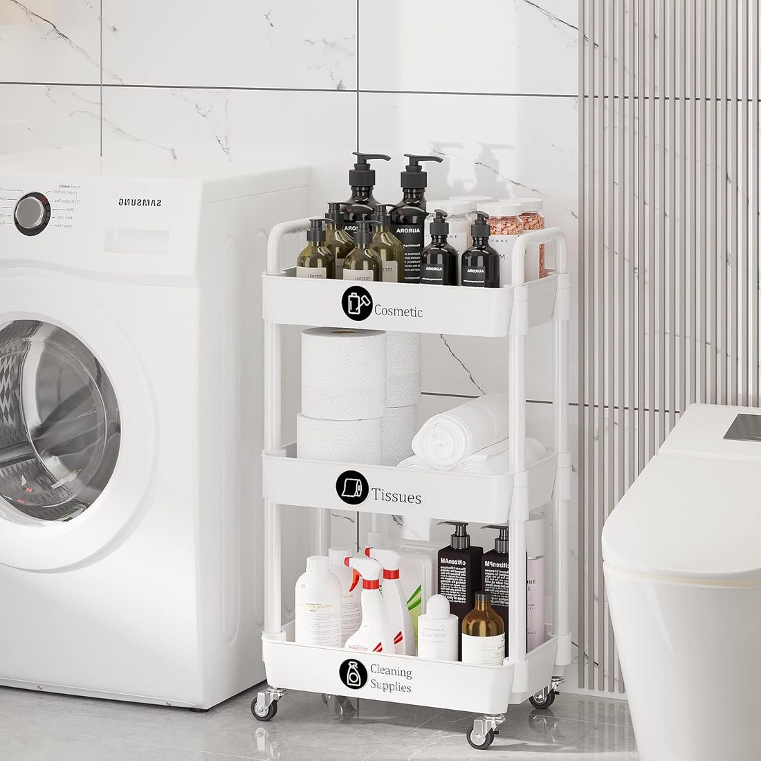 3-Tier Storage Cart Multifunction Kitchen Storage Organizer Mobile