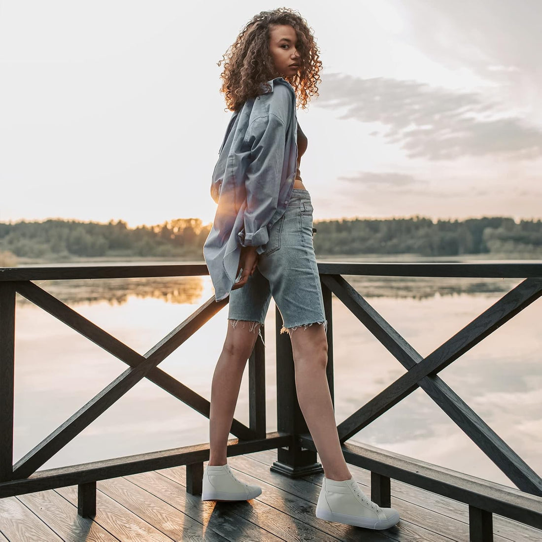 Women’s Black Canvas High Top Sneakers – Lace-Up Non-Slip Casual Shoes