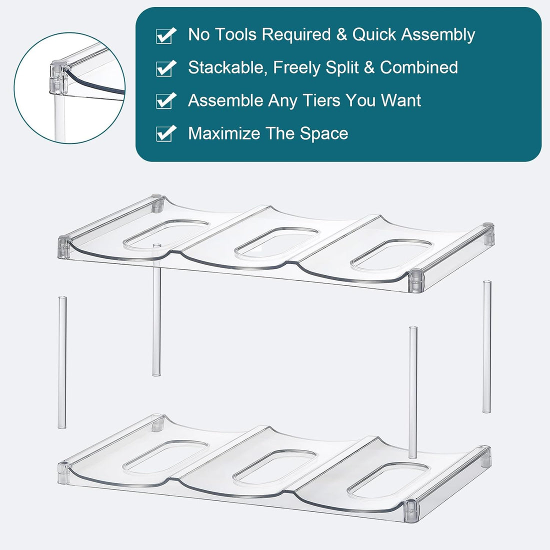 Compartment Stackable Water Bottle Organizer – Clear Holder for Stanley & Large Tumblers,