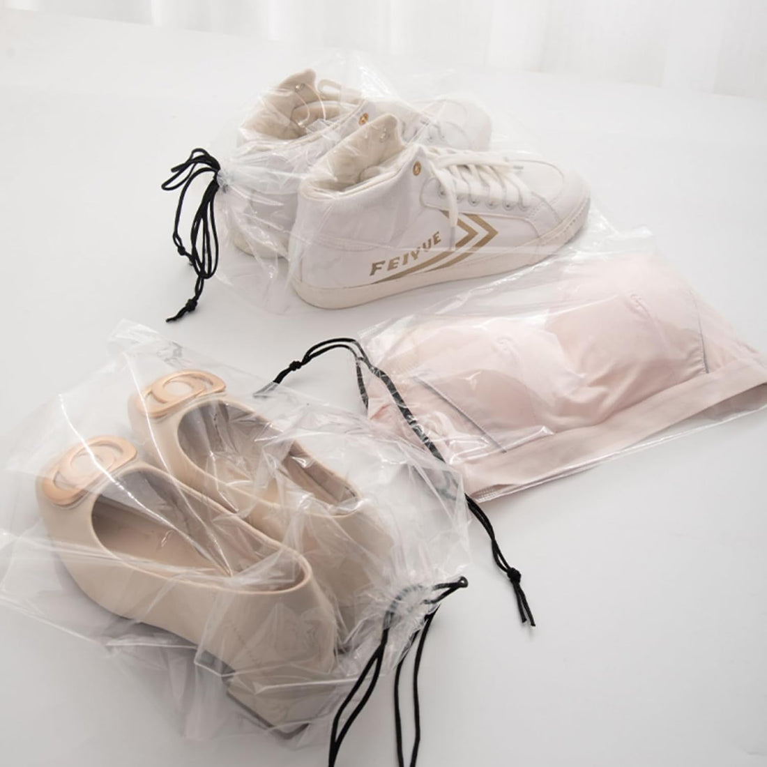 30 Pack Clear Shoe Bags for Travel – Waterproof Transparent Drawstring