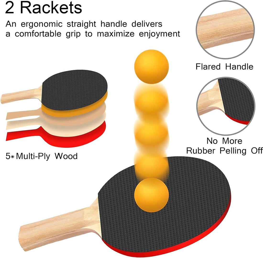 Portable Ping Pong Paddle Set with Retractable Net, Rackets, Balls & Carry Bag