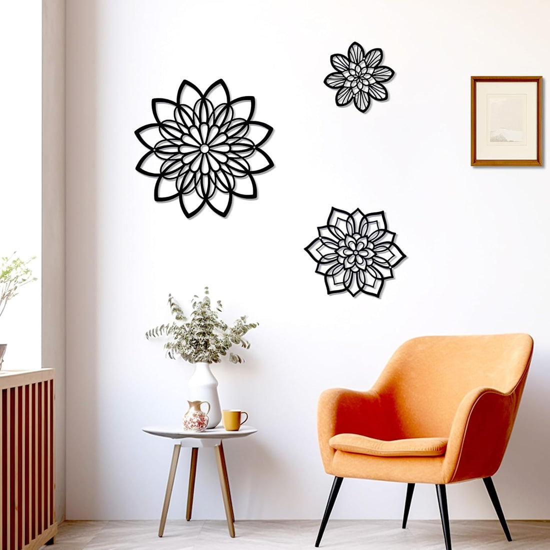 3 Pieces Metal Flowers Wall Decor, Black Wall Decor, Flower Art Wall
