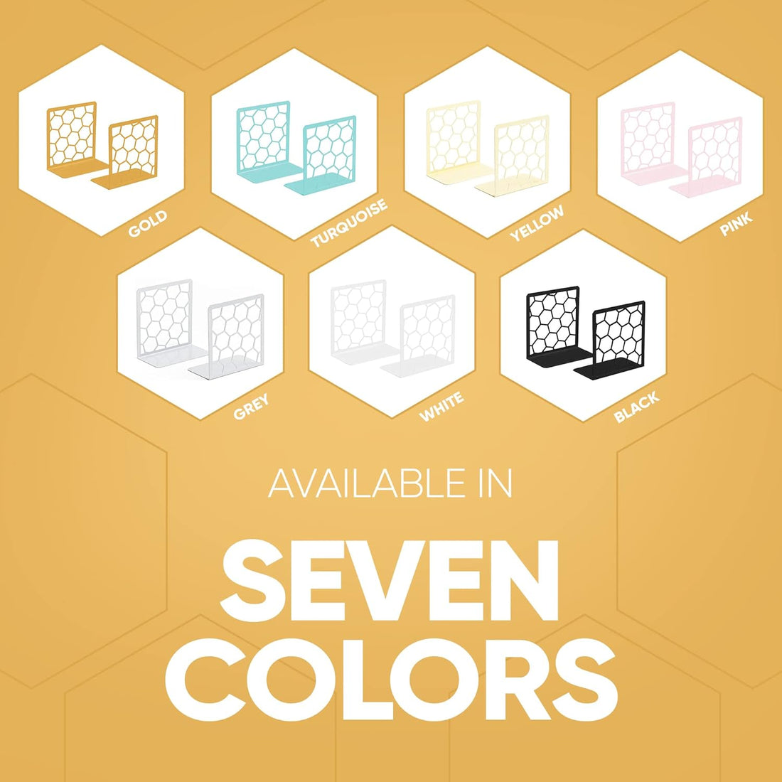 Gold Honeycomb Metal Bookends – Modern Heavy-Duty Shelf Stoppers