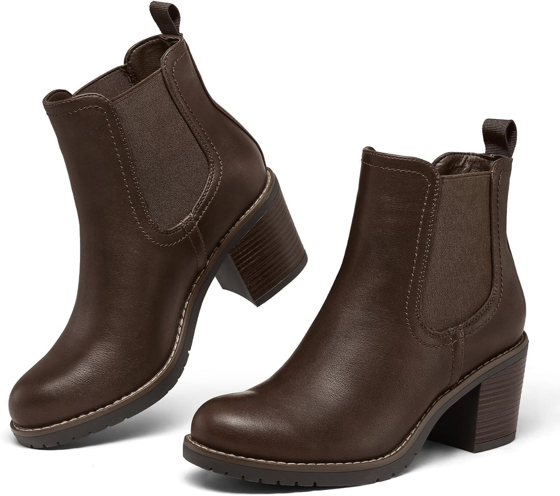 Women’s Ankle Chelsea Boots – Slip-On Low Chunky Heel Booties