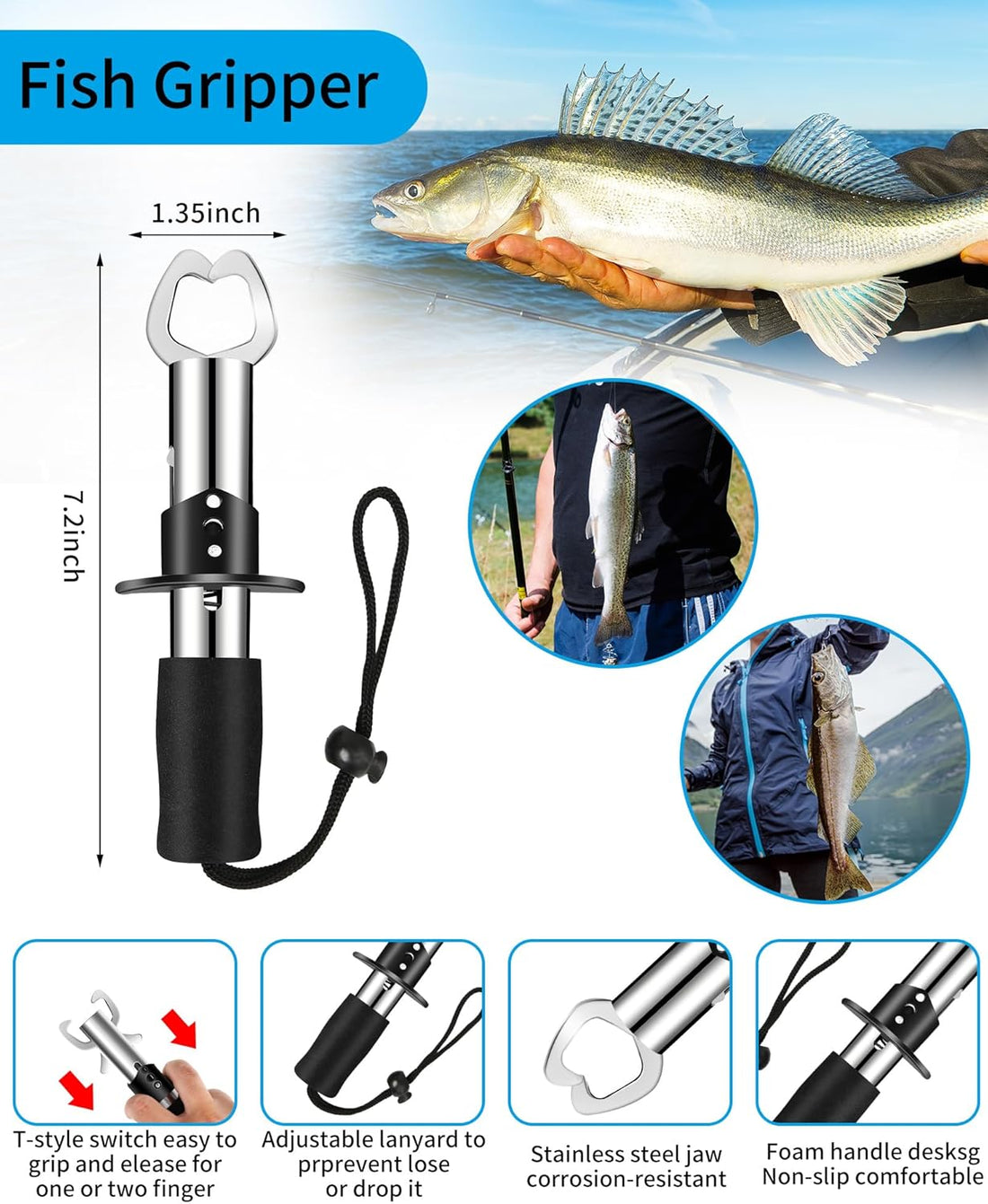 Fishing Tool Kit with Scale, Pliers, Knife & Gripper – 6 Pc Set