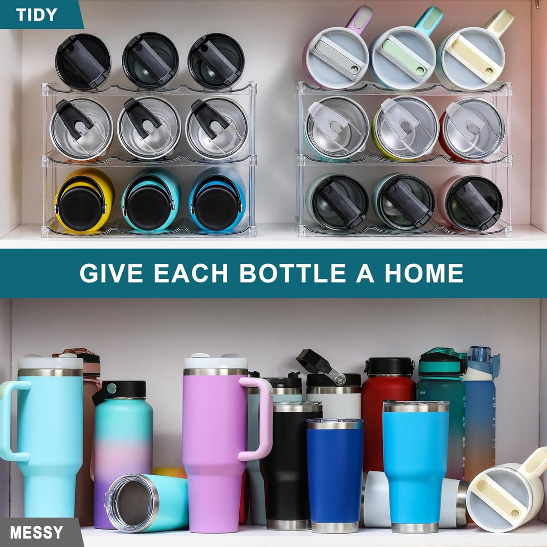 Compartment Stackable Water Bottle Organizer – Clear Holder for Stanley & Large Tumblers,