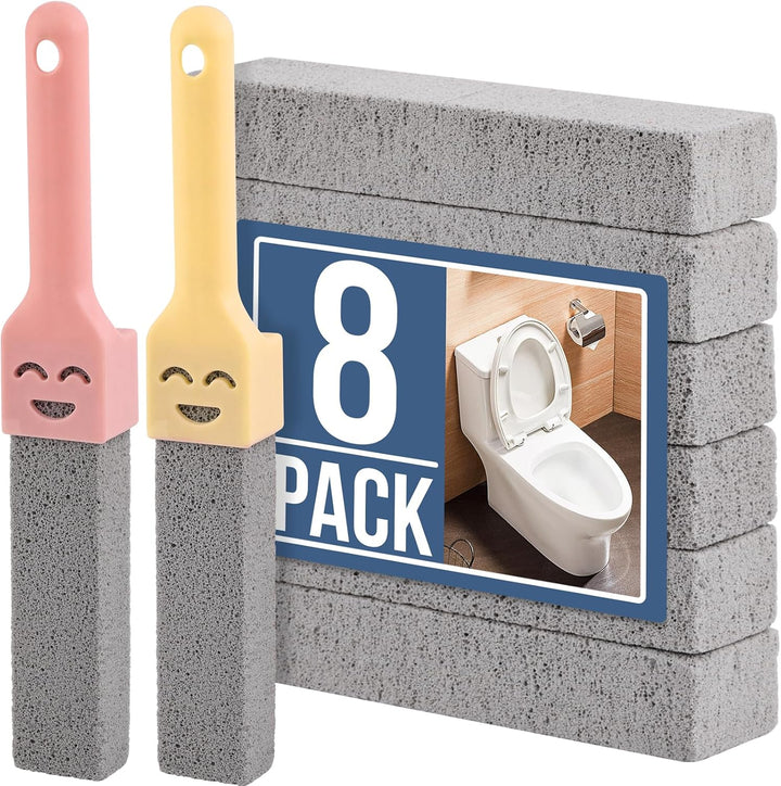 8 Pack Pumice Stones for Cleaning with 2 Universal Handles – Grey Pumice Stone