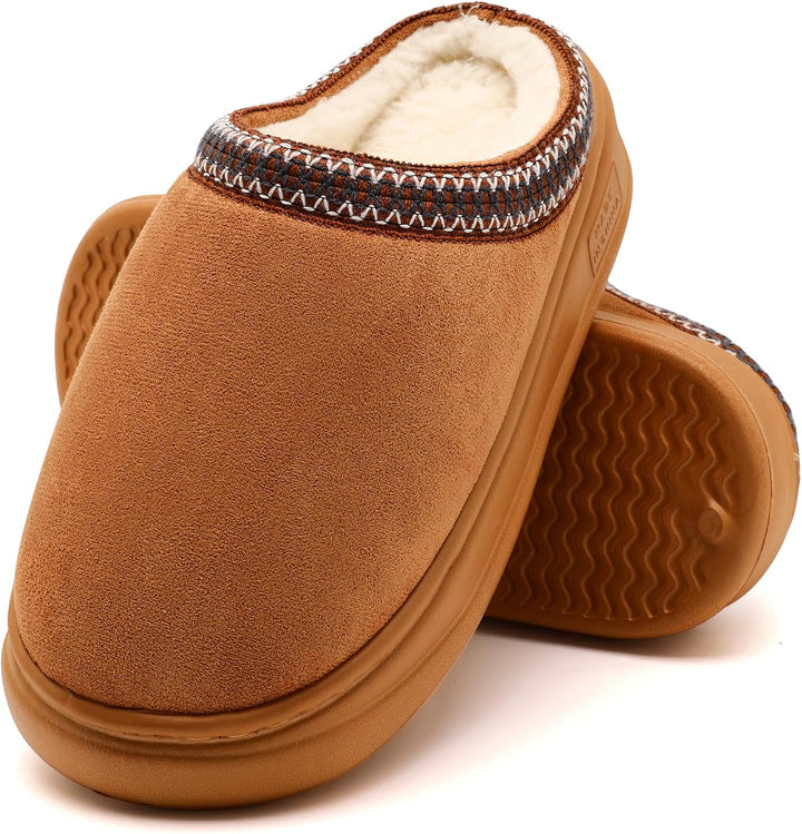 Fur-Lined Suede House Slippers – Warm Memory Foam Indoor Booties