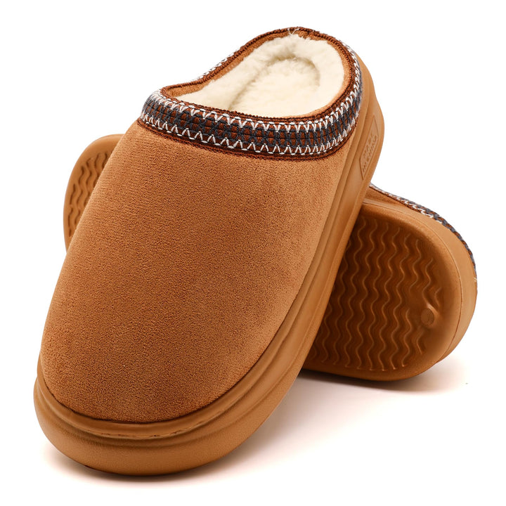 Fur-Lined Suede House Slippers – Warm Memory Foam Indoor Booties