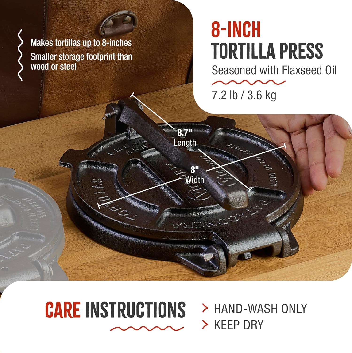 8 Inches Cast Iron Tortilla Press Roti Maker and Tortilladora Pataconera