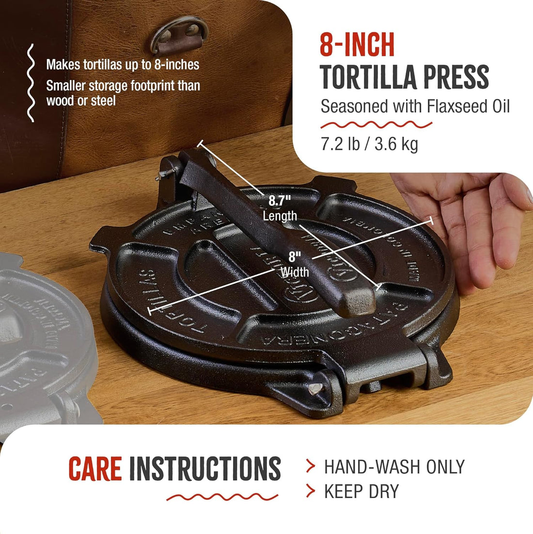 8 Inches Cast Iron Tortilla Press Roti Maker and Tortilladora Pataconera