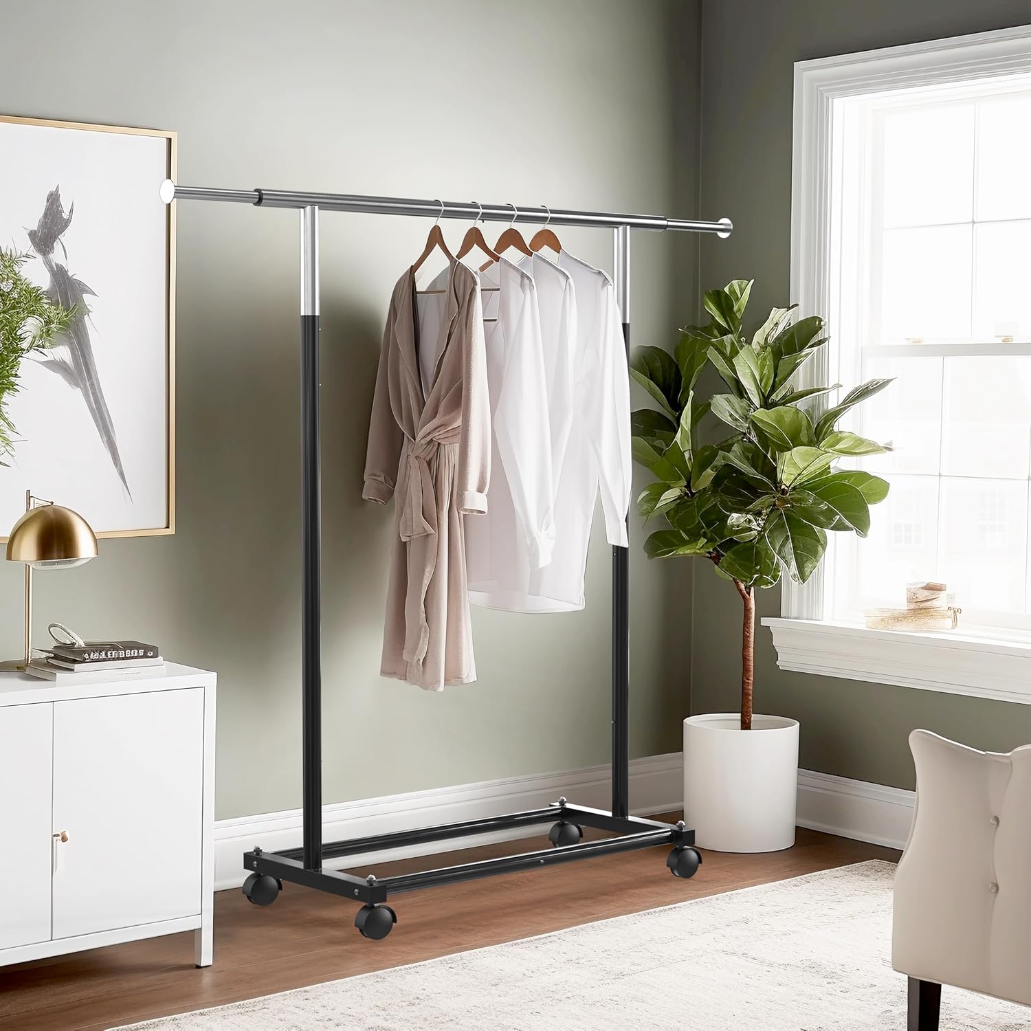 Adjustable Garment Rack with Extendable Rod – Heavy-Duty Steel Clothing