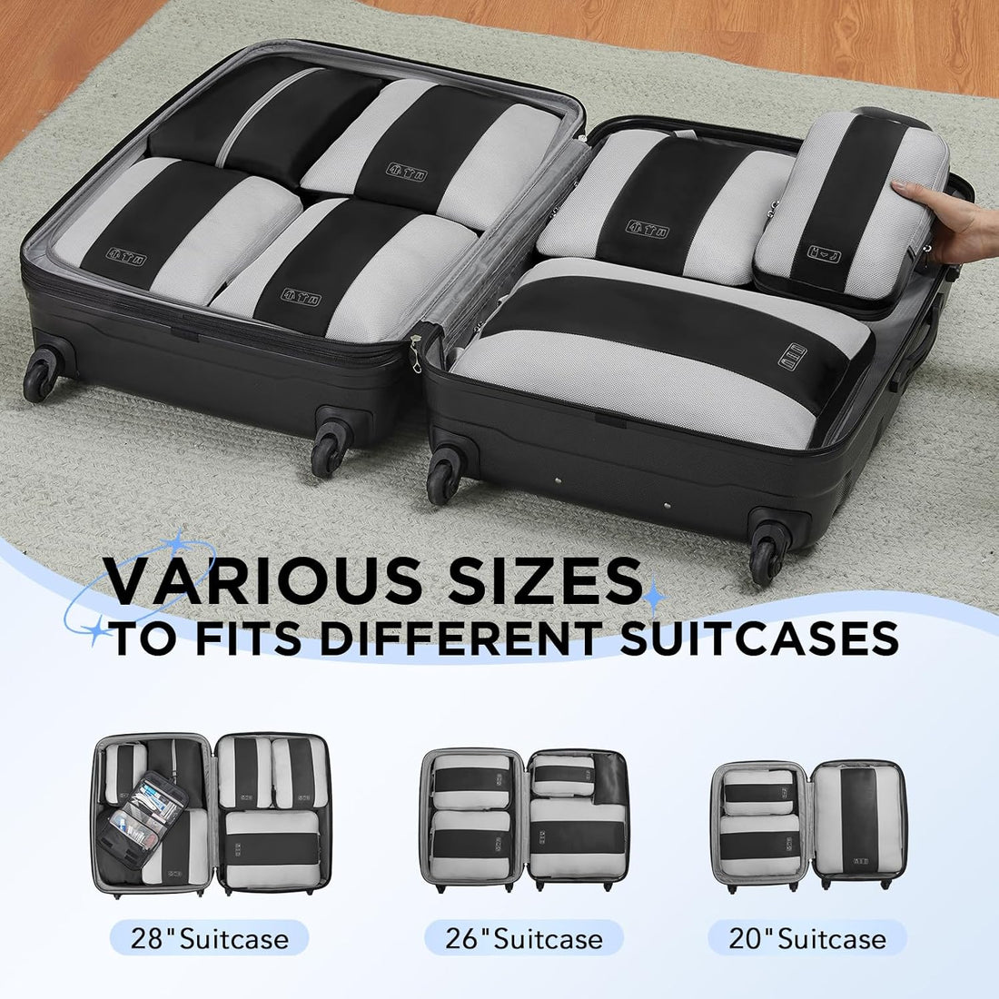 10-Piece Compression Packing Cubes Set – Expandable Travel Organizer Bags