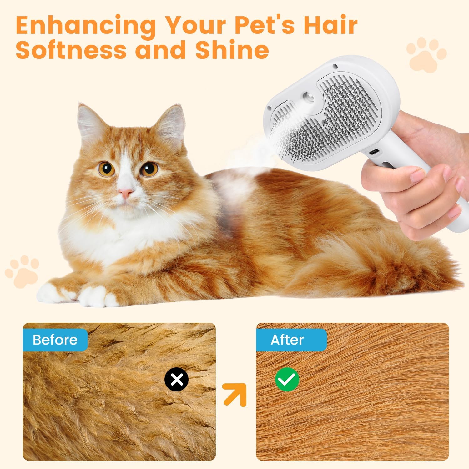 3-in-1 Cat Steam Brush – Pet Spray Hair Removal Comb for Shedding