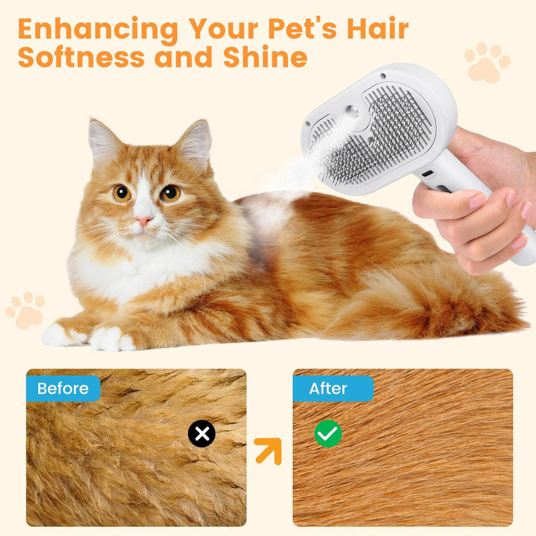 3-in-1 Cat Steam Brush – Pet Spray Hair Removal Comb for Shedding