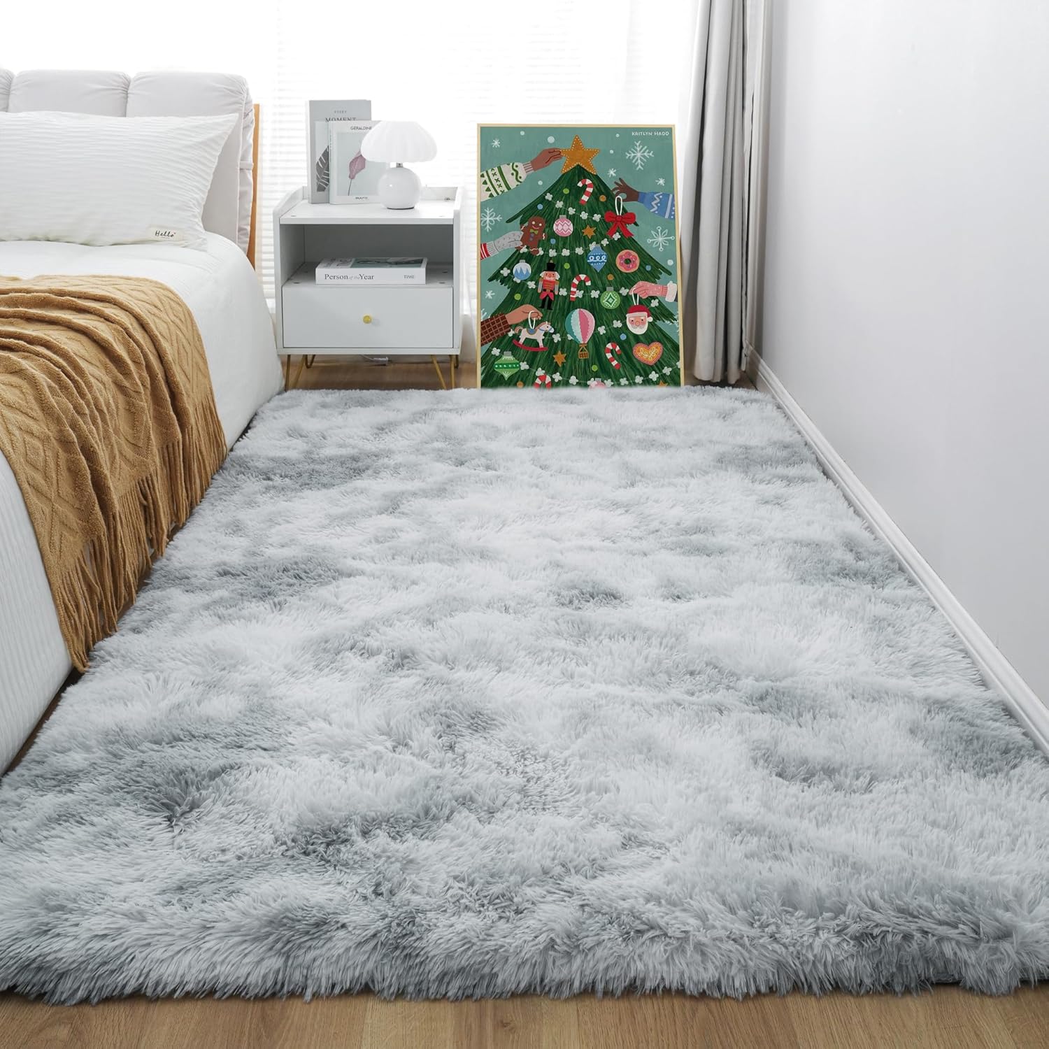 4x6 Light Grey Fluffy Shag Rug – Ultra Soft Washable Plush Carpet for Bedroom