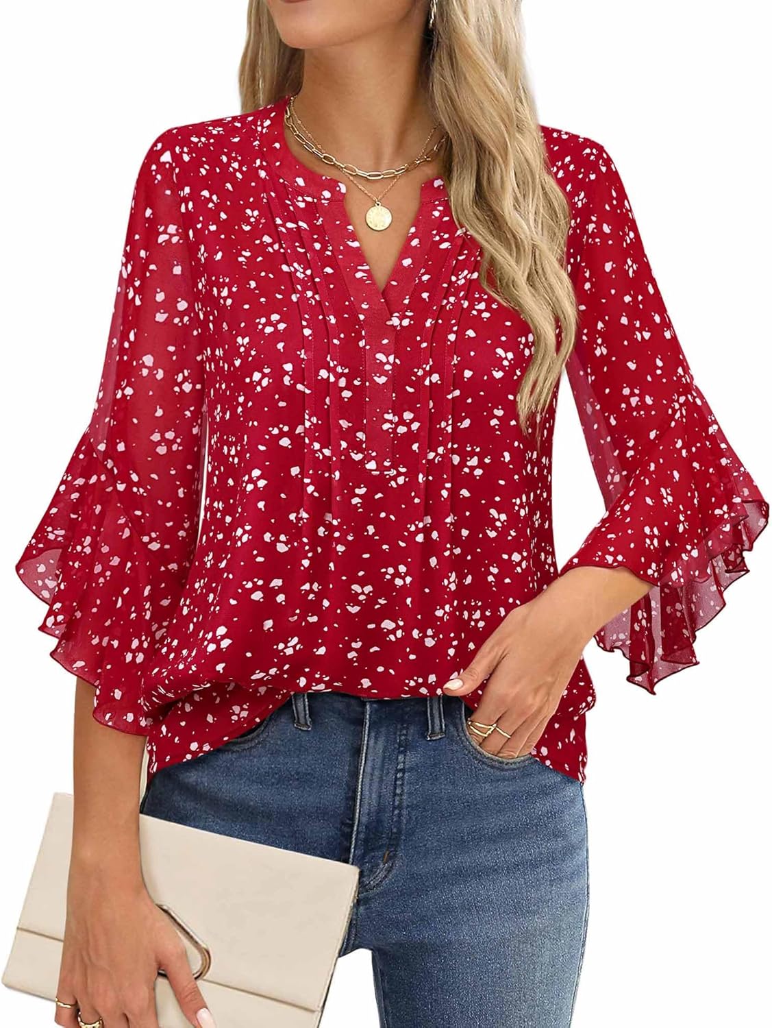 Women’s 3/4 Sleeve Chiffon Blouse – Elegant Office Casual Shirt