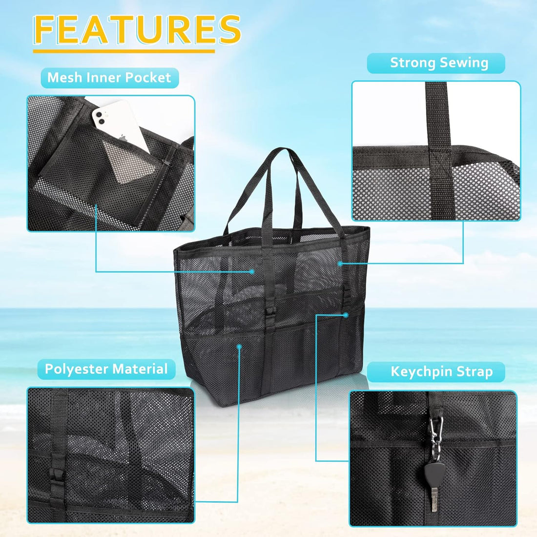 Mesh Beach Bag – Large Tote for Family, Toys, & Vacation Essentials