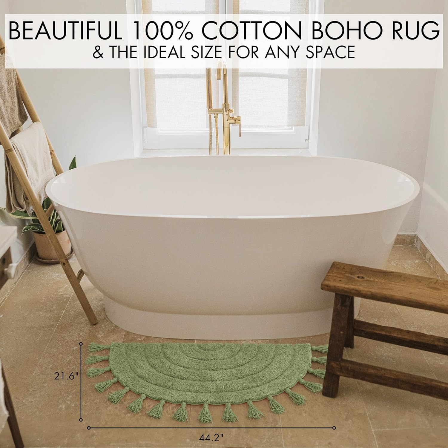 Boho Tassel Bath Rug – Soft Half Circle 100% Cotton Non-Slip Mat