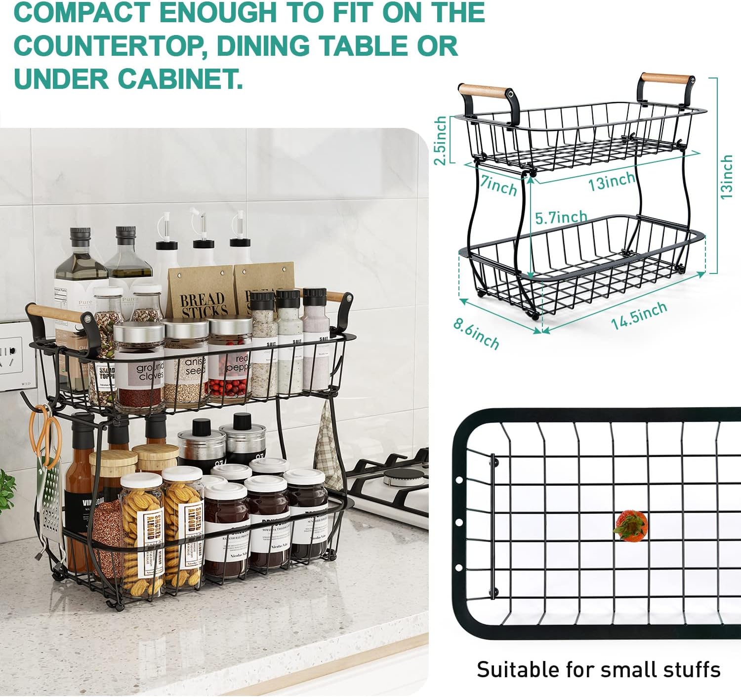 2 Tier Fruit Basket with 2 Banana Hangers, Countertop Fruit Vegetable Basket