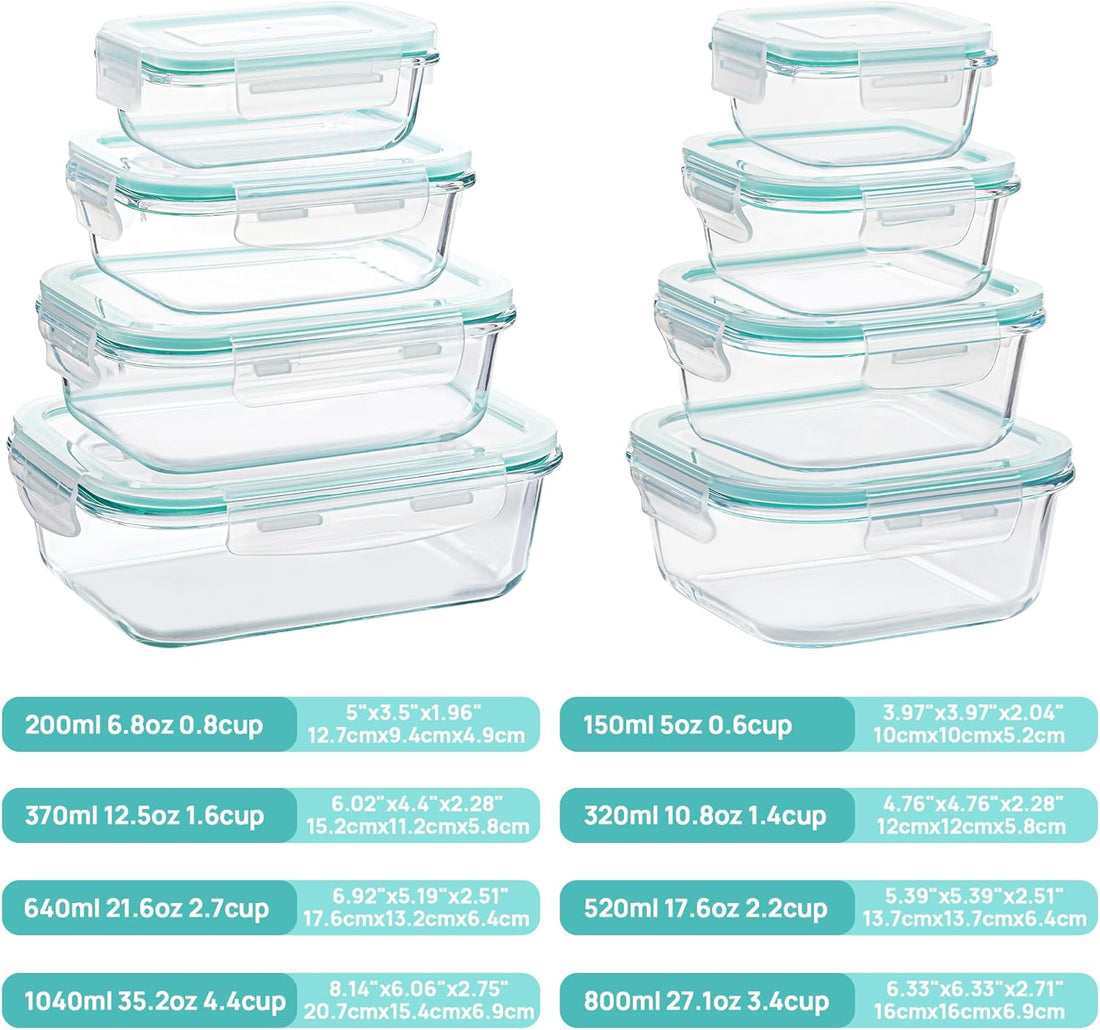 8-Pack Glass Food Storage Containers with Airtight Lids