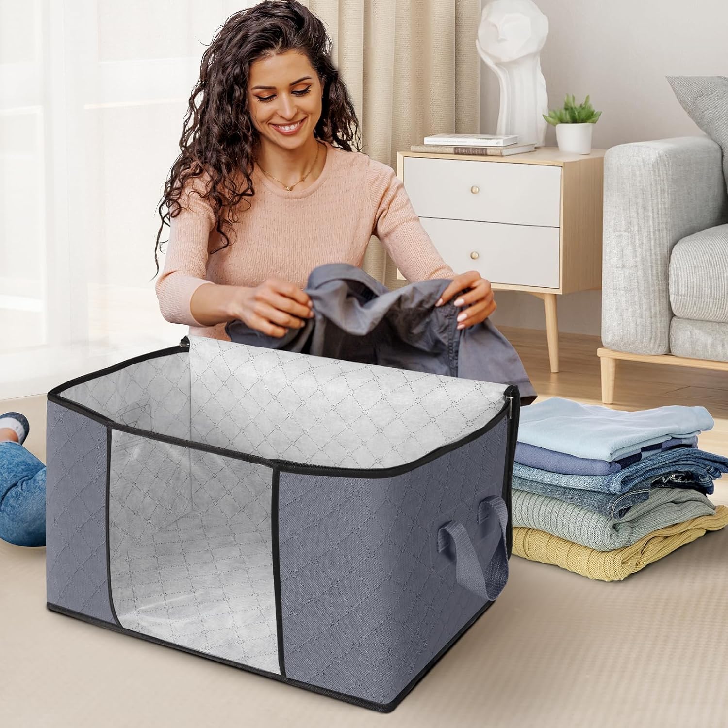6-Pack Foldable Clothes Storage Bags – Thick Non-Woven Fabric Organizers