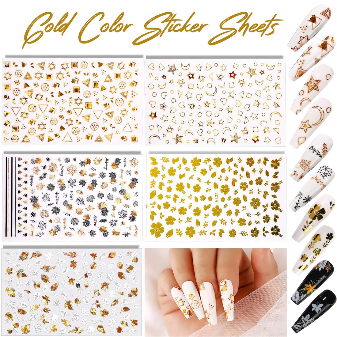 12 Sheets 3D Nail Art Stickers – Self-Adhesive Nail Decorations with 5 Boxes