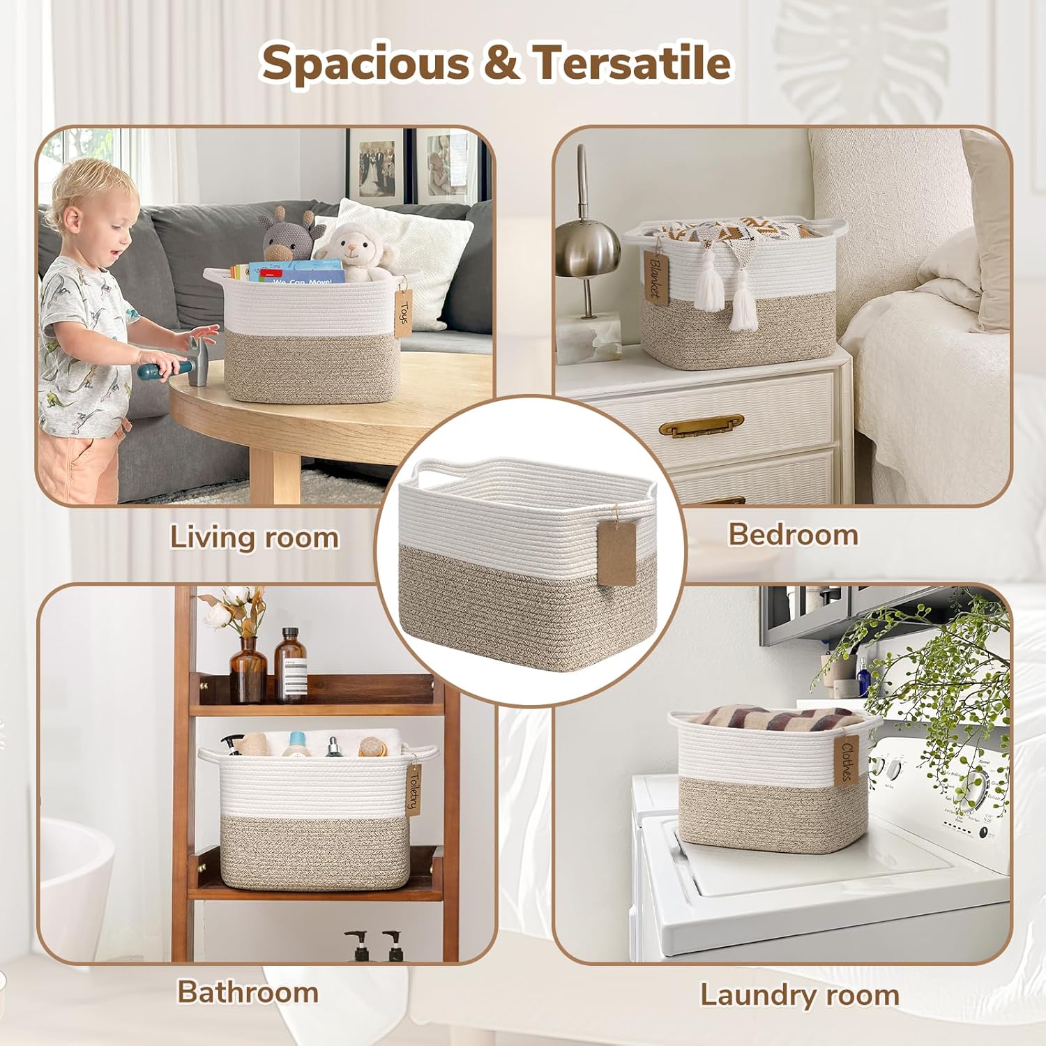 Woven Storage Basket, Cotton Rope Basket for Dog Toys, Books, Stylish Gift Basket