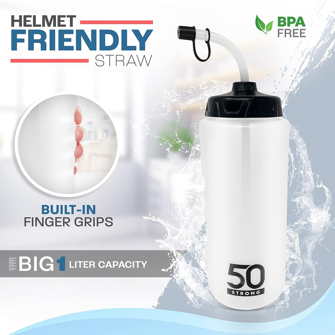 1L Sports Water Bottles with Straw & Grip – 2-Pack BPA-Free