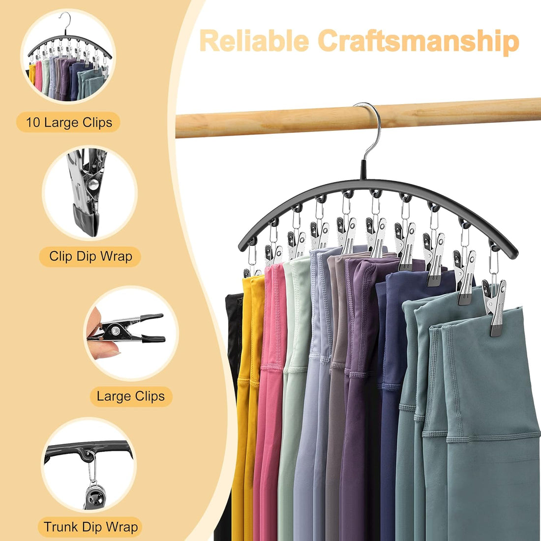 Legging Organizer for Closet – 2-Pack Metal Hangers with 10 Rubber-Coated