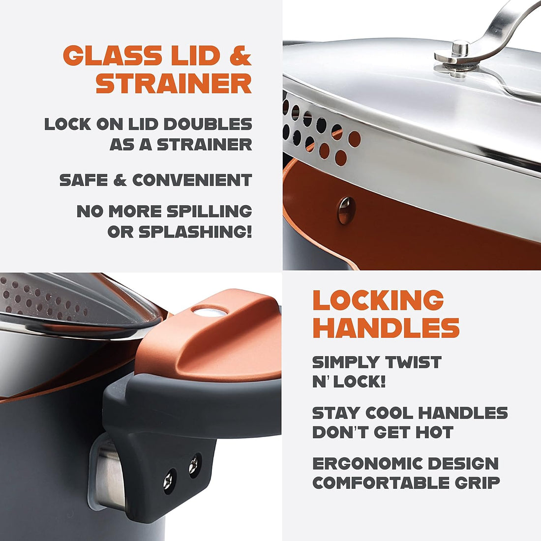 STEEL 5 Qt Ceramic Stock Pot – Multipurpose Pasta Pot with Strainer