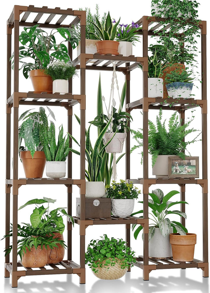 Tall Wooden Plant Stand – 10+ Tier Shelf for Indoor Outdoor Plants