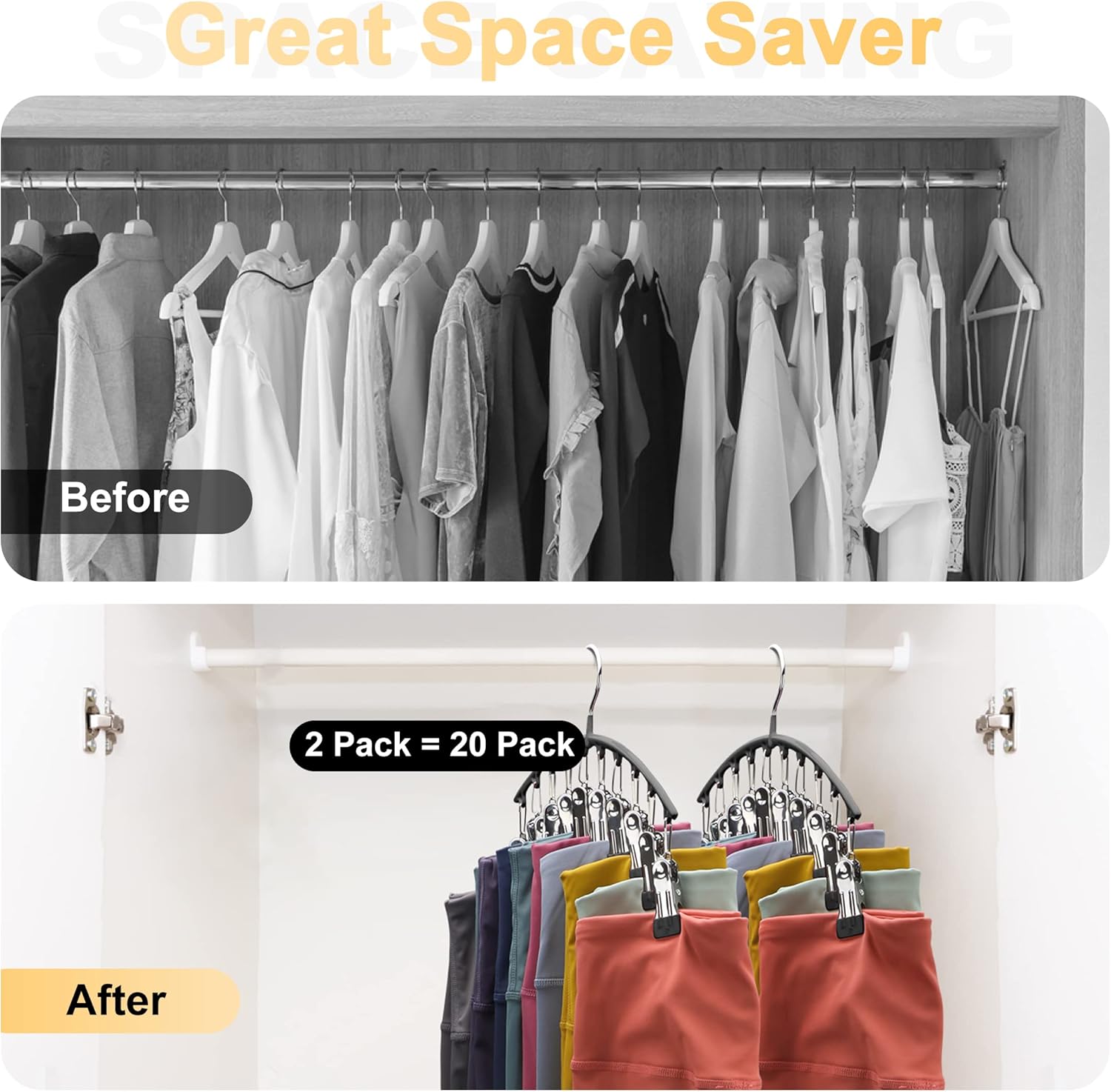 Legging Organizer for Closet – 2-Pack Metal Hangers with 10 Rubber-Coated
