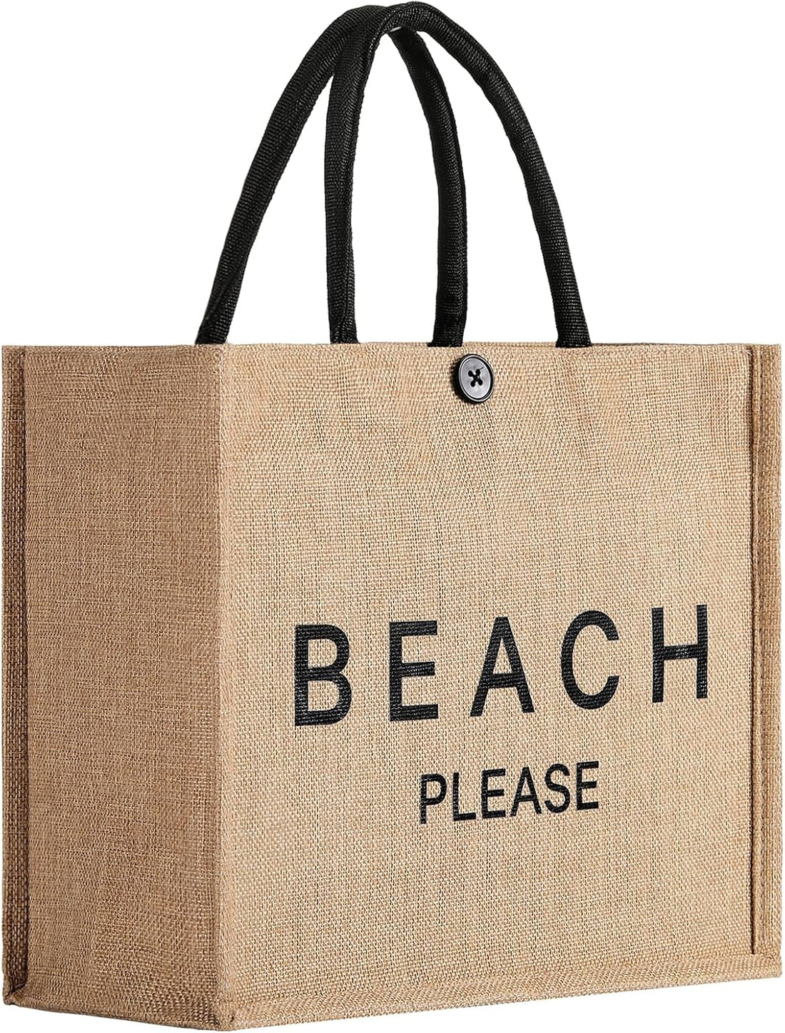 Large Beach Bag for Women – Woven Straw Tote Bag with Button Closure