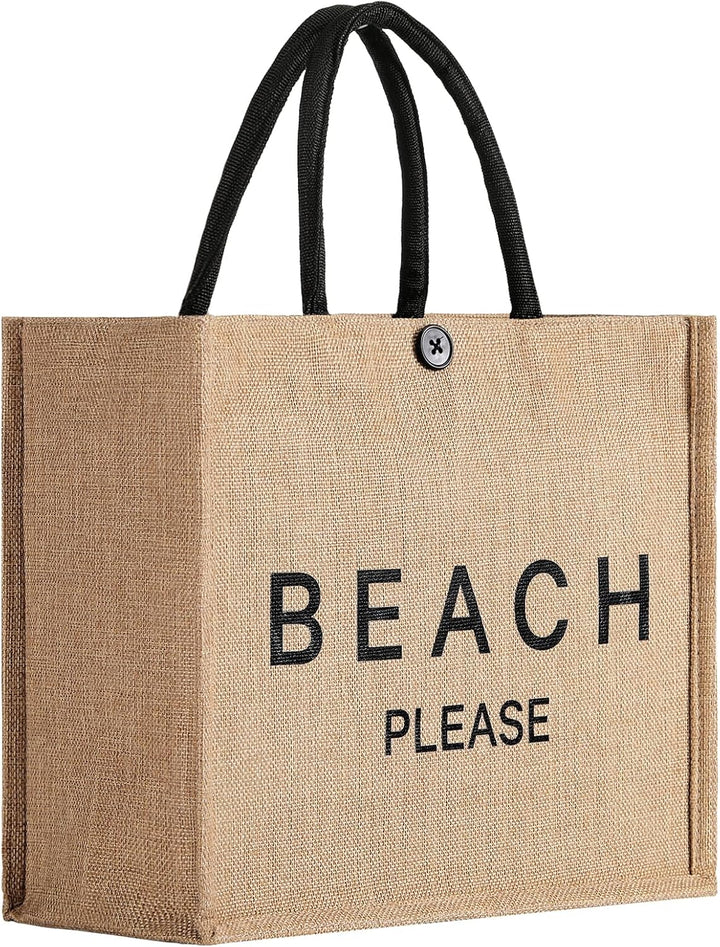 Large Beach Bag for Women – Woven Straw Tote Bag with Button Closure