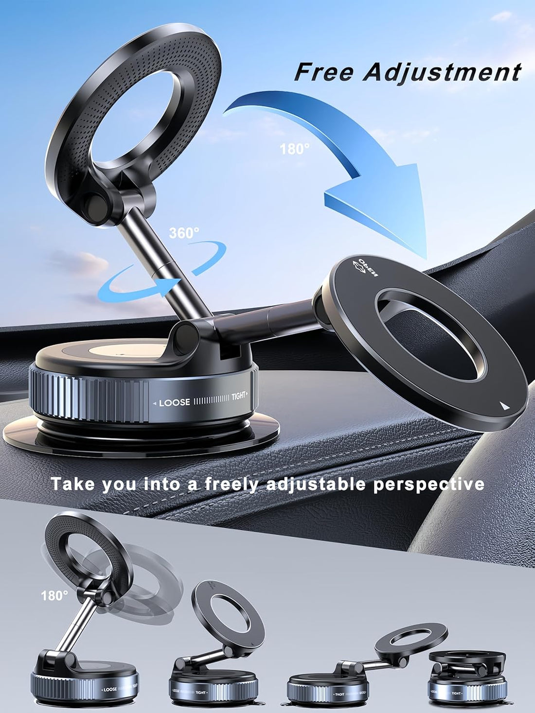 360° Vacuum Magnetic Phone Holder – Strong Suction Car Mount