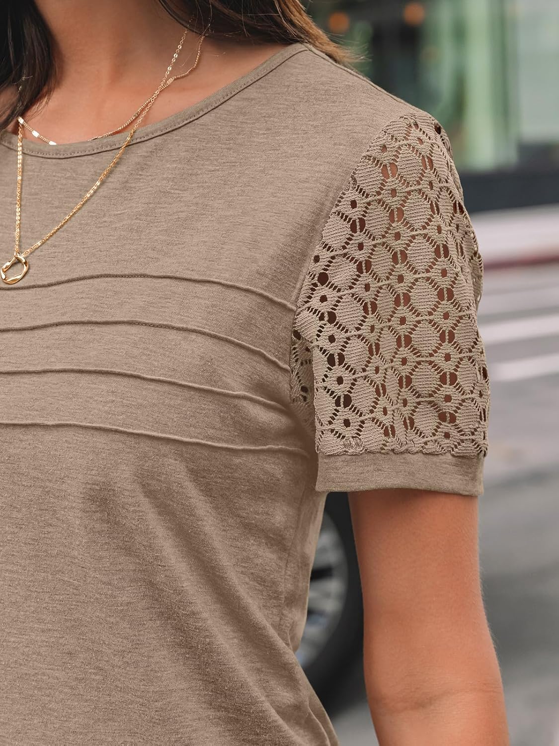 Women’s Short Sleeve Lace Blouse – Dressy Casual Summer