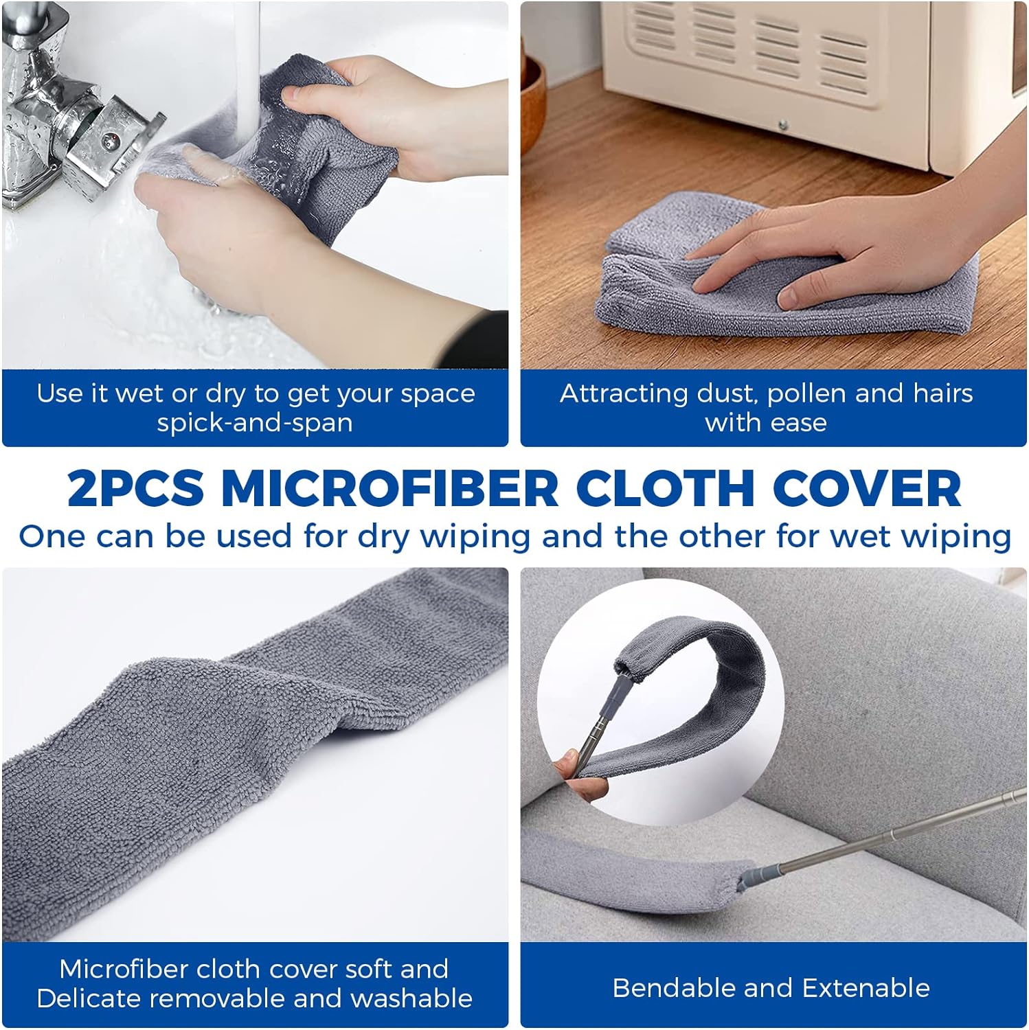 Retractable Gap Dust Cleaner with 2 Microfiber Dusting Cloths  Duster