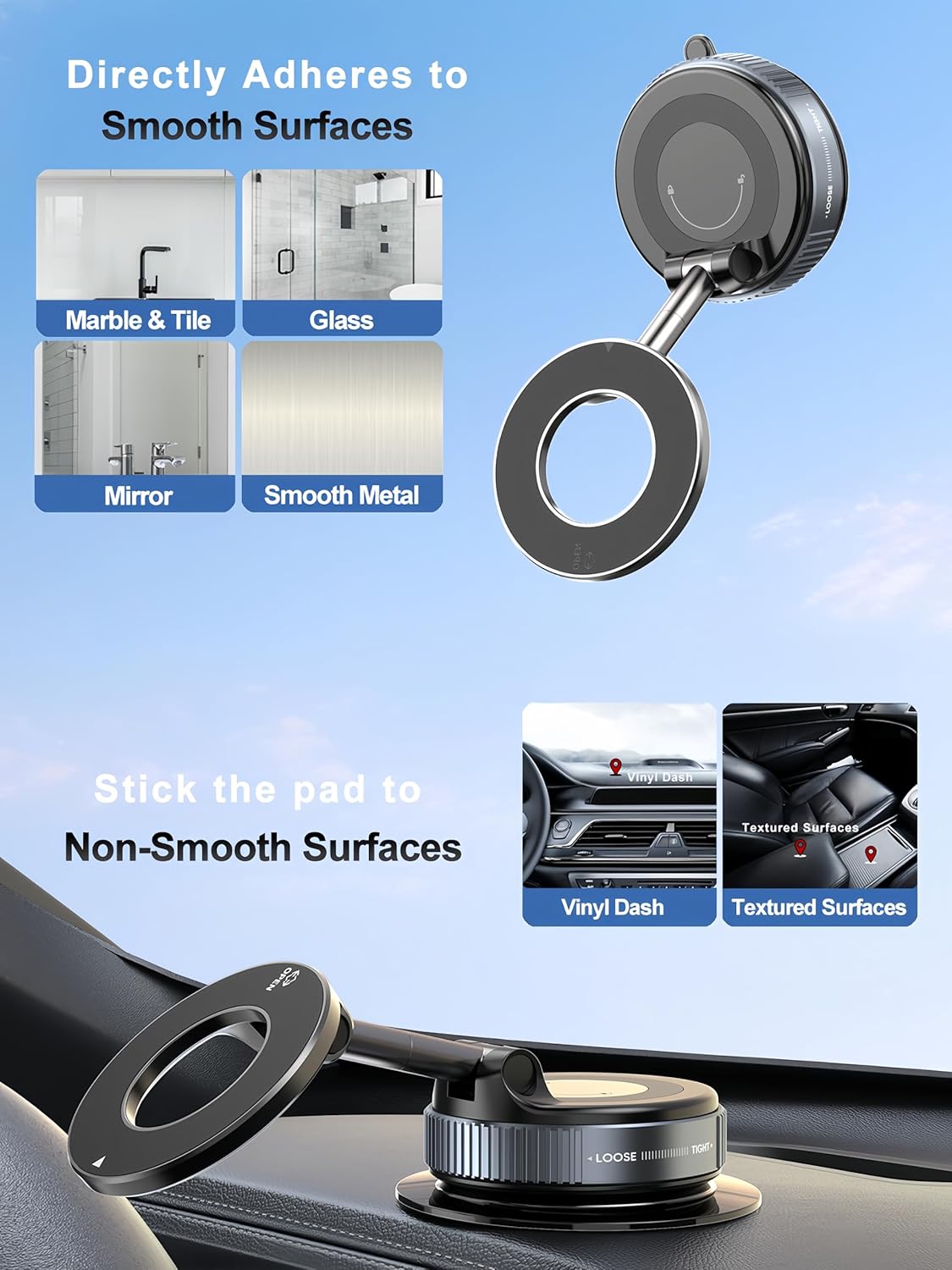 360° Vacuum Magnetic Phone Holder – Strong Suction Car Mount