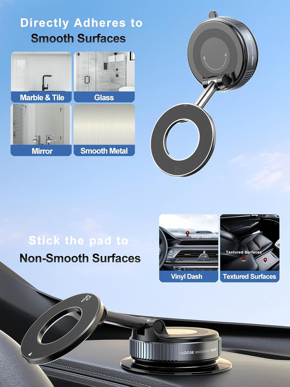 360° Vacuum Magnetic Phone Holder – Strong Suction Car Mount