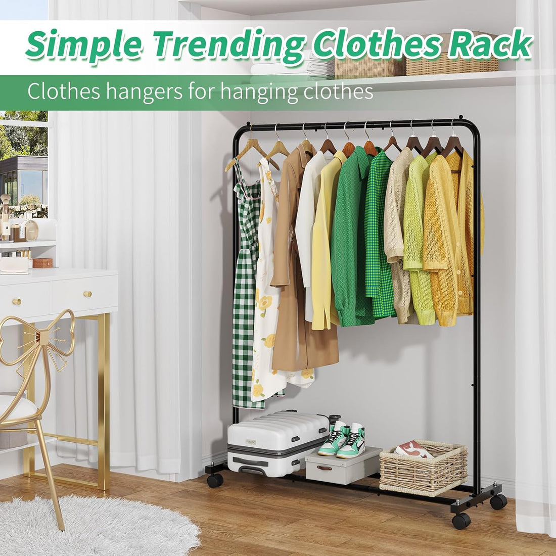 Rolling Clothes Rack with Storage Shelves – Heavy-Duty Garment Organizer
