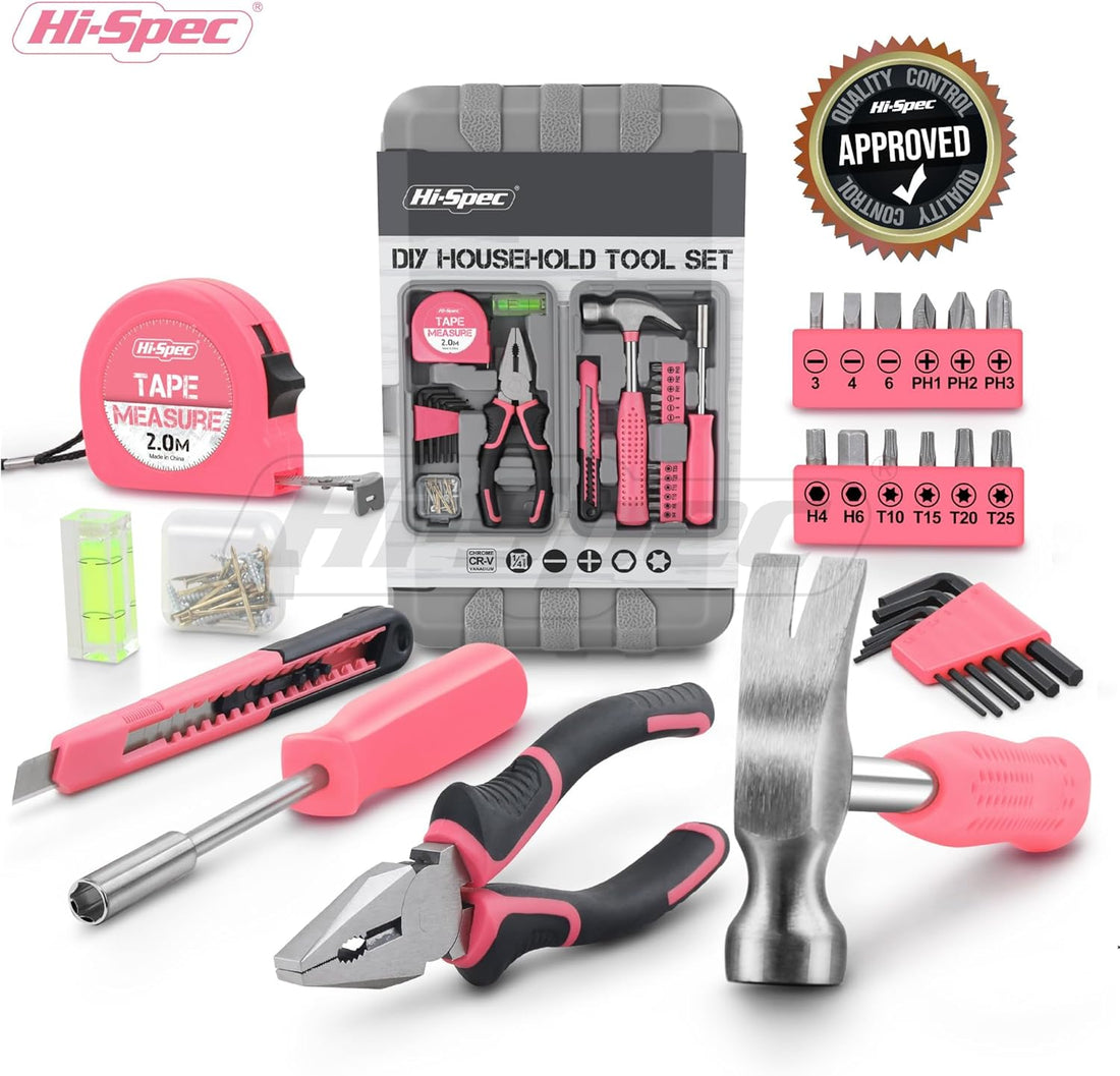 25-Piece Pink Tool Kit – Compact DIY Tool Set for Women with Carrying Case