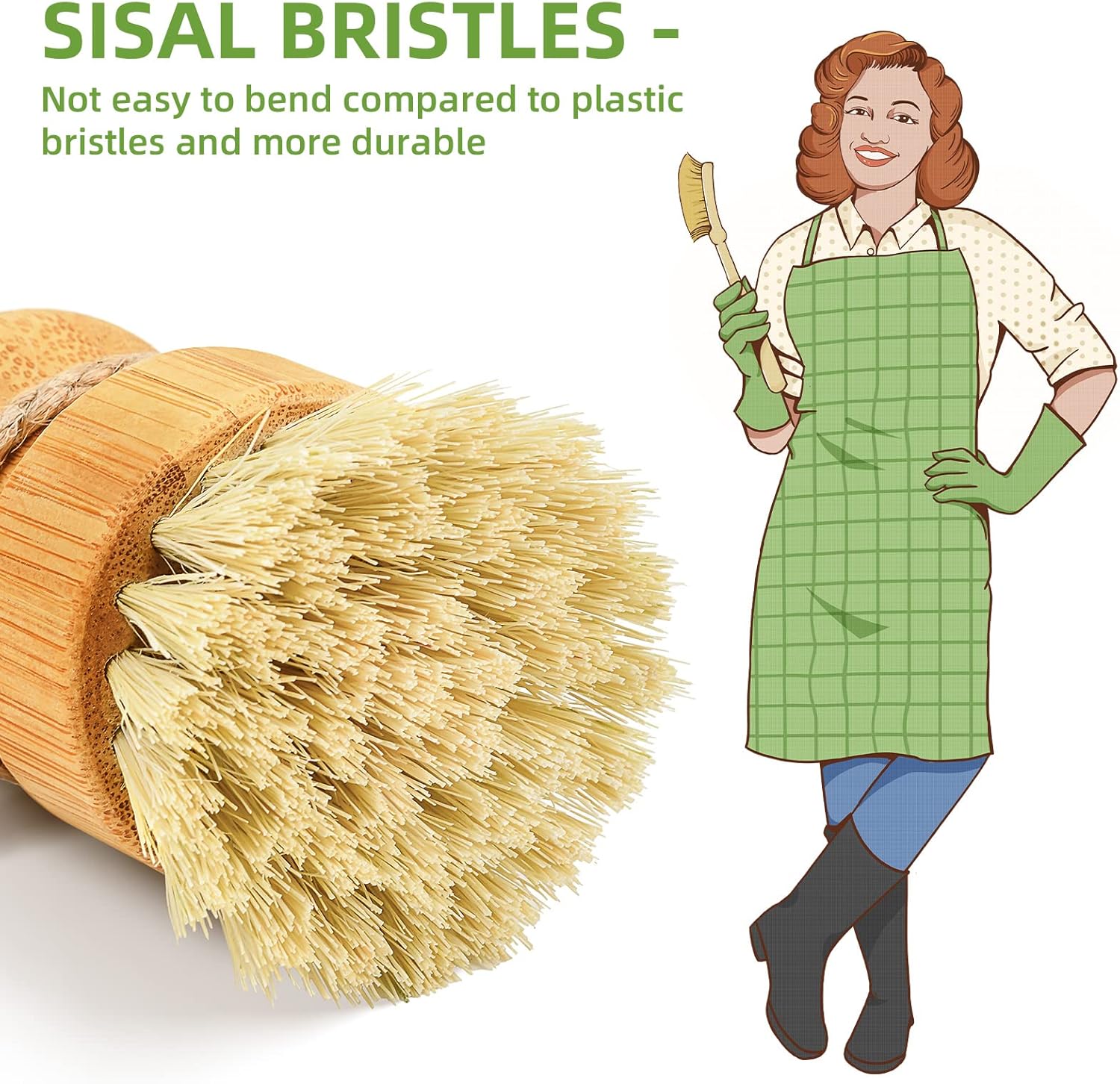 Dish Scrub Brushes Set – Wooden Kitchen Scrubbers with Natural Sisal